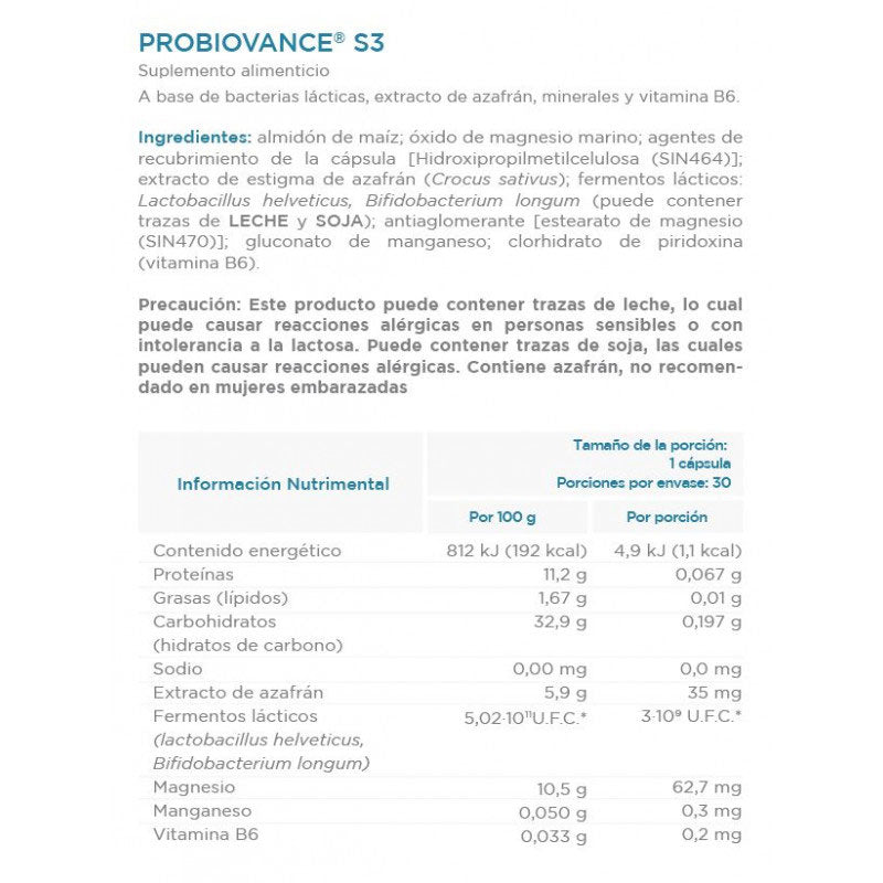 Probiovance S3 Ysonut (Probiótico ideal para sistema nervioso-Ansiedad)